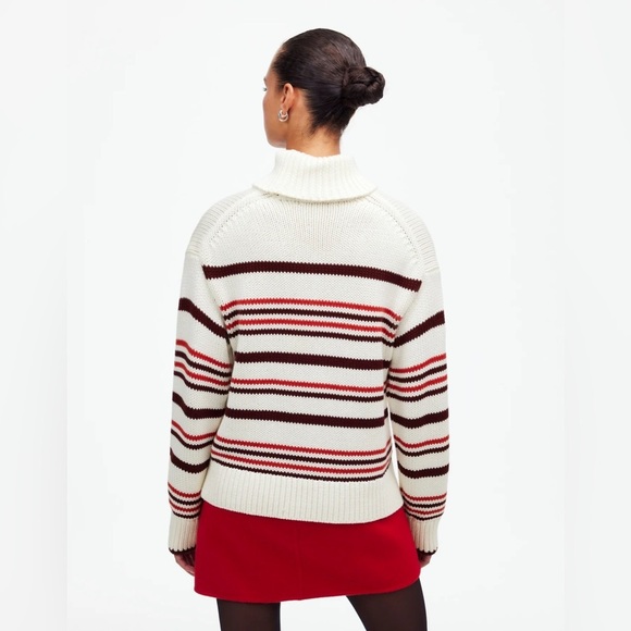 NWT Madewell Cream Striped Ribbed Cotton Chunky Turtleneck Sweater Size L - Picture 3 of 10